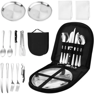 Produktbild von Camping Geschirr Set Camping Kochset für 2 Personen Edelstahl Campingbesteck
