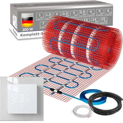 Produktbild von VILSTEIN Elektrische Fußbodenheizung 200W/m², für Fliesen Laminat und mehr, Komplett-Set, Twin Technologie Heizsystem, Fußboden Heizmatte, inkl. Thermostat weiß