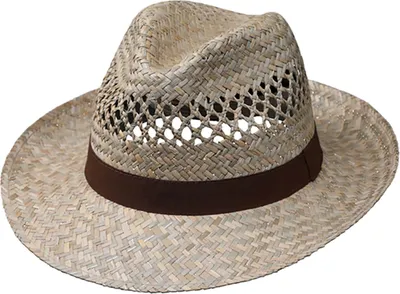 Produktbild von Fiebig Strohhut Fedora mit braunem Ripsband Natur-Grau Gr. 55