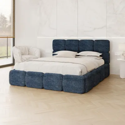 Produktbild von FDM Bett CLOUDY Cleo 160x200 cm Polsterbett mit Lattenrost aus Metall Bettkasten Stauraumbett dunkelblau