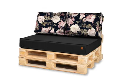 Zdjęcie produktu dla Poduszki ogrodowe Blomster na europalety, komplet poduch na meble z palet 120x80 cm, czarny, róże