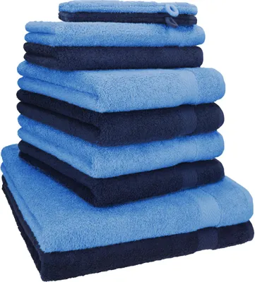 Produktbild von Betz 10-tlg. Handtuch-Set PREMIUM 2 Duschtücher 4 Handtücher 2 Gästetücher 2 Waschhandschuhe  Farbe:  dunkel blau & hell blau