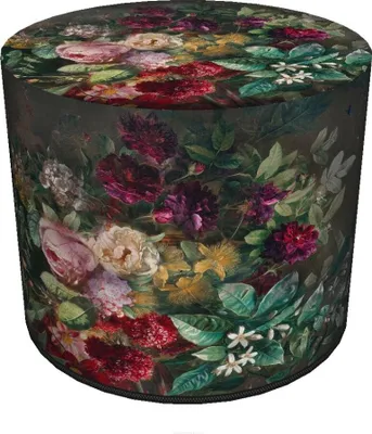 Image de Bertoni Velours Pouf Bouquet print - pouf rond Ø40 cm, décoratif, avec fermeture éclair, pour le salon