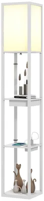 Obrázek produktu pro Stojací lampa HOMCOM se 3 přihrádkami, paticí E27 a konektory USB-A a USB-C