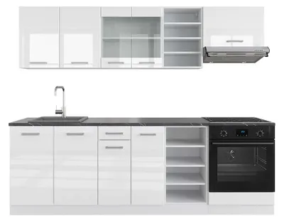 Zdjęcie produktu dla Zabudowa kuchenna Vicco R-Line Biały wysoki połysk/biały 240 cm , BP Antracyt, Model 42554