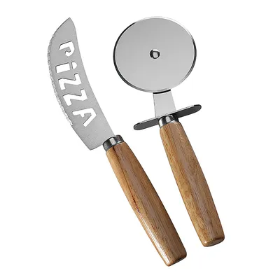 Produktbild von 2 Stück Edelstahl Pizzamesser - Profi Pizzaschneider, Hochwertig und vielseitig für Pizza, Brot, Gebäck und Käse