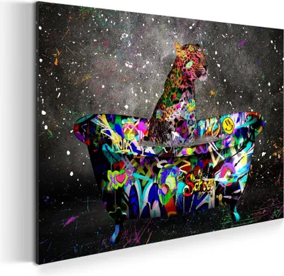 Produktbild von Wandbild Leinwandbild Leopard in Badewanne Kunstdruck XXL Wanddeko: 120x80x4cm