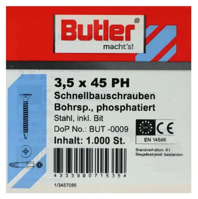 Produktbild von Schnellbauschrauben gegurte inkl. Bit für Gips auf Metal, Vollgewinde, PH2 3.5 x 45 mm 1000 Stück