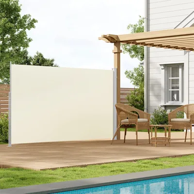 Immagine prodotto di Tenda laterale estensibile color crema, 160x350 cm - Schermo antivento e per esterni impermeabile, ideale per balconi e terrazzi