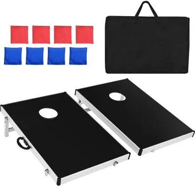 Produktbild von GOPLUS Spielbrett, Cornhole-Spiel, Aluminiumlegierung-Spielset Outdoor, Faltbar mit Griff, inkl. 2 Spielbretter, 8 Sandsäcke & 1 Tasche