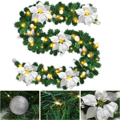 Immagine prodotto di Jayseuw ghirlanda di Natale con luci Fata luci decorazione 50 LED interni esterni verde 2,7 m con argento decorativo