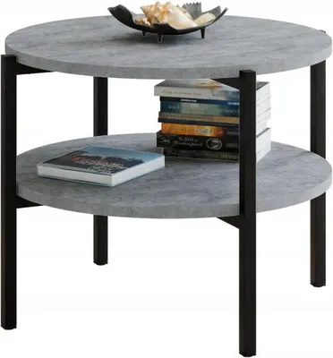 Zdjęcie produktu dla Stolik kawowy okrągły loft z półką 55x55x46 cm metalowy czarny