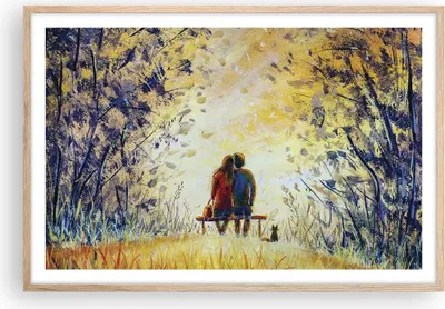 Produktbild von Gerahmtes Poster - Rahmen in heller Eiche - Liebhaber auf Bank - 91,5x61 cm - Wand Bild - Wanddeko - Wandbilder - Kunstposter - Wandposter - Bilderrahmen - Bilder - Kunstdruck - P2NAA91x61-4578