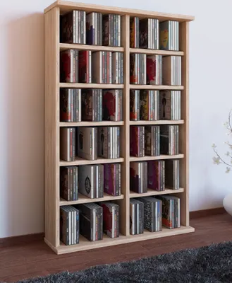 Produktbild von VCM Holz CD DVD Stand Regal | CD Regal mit Platz für 300 CDs oder 130 DVDs oder 72-Videos | Maße: H. 92 x B. 60 x T. 18 cm. | Elegantes DVD Regal | Blu ray Regal | CD Regal - Ronul