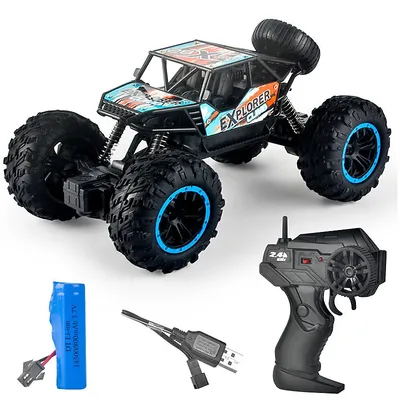 Imagen del producto de Coche de control remoto, escala 1:18, buggy de juguete, eléctrico, de alta velocidad, tracción 4x4, ideal para terrenos difíciles, color azul
