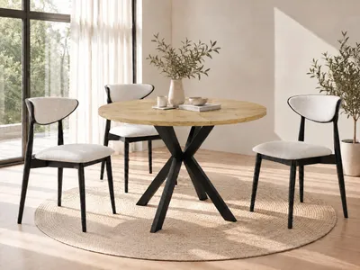 Produktbild von Runder Ausziehbarer Esstisch - Loft Style Tisch mit Metallbeinen - 120 bis 200 cm - Industrieller Tisch für Wohnzimmer - Spacesaver - Lancelot Eiche - 120 cm