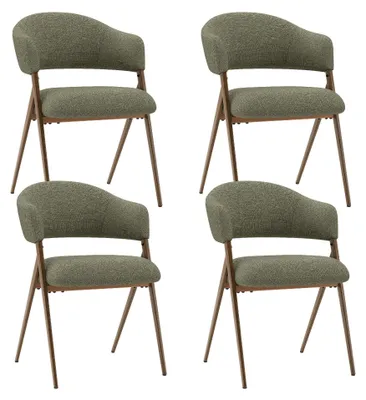 Produktbild von 4er-Set Vintage-Esszimmerstühle, ergonomische Rückenlehne, stabiler und langlebiger Metallrahmen, grüner Stoffbezug