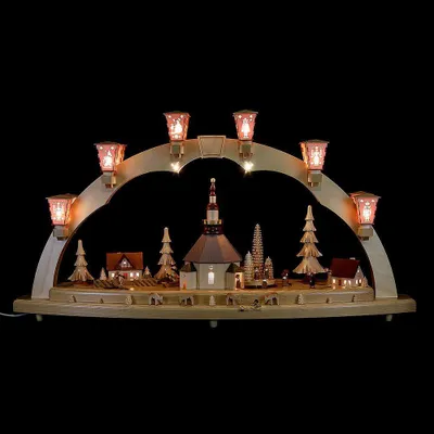 Produktbild von Schwibbogen Seiffener Kirche und Kurrendesänger (80x40cm) von Richard Glässer