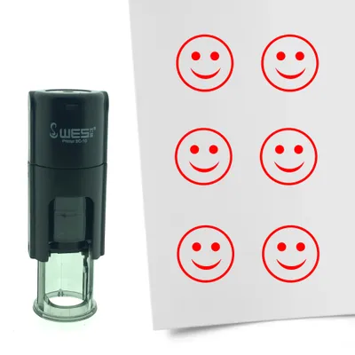 Produktbild von CombiCraft Selbstfärbender Stempel 'Glücklicher Smiley' in der Farbe Rot, Ø10mm