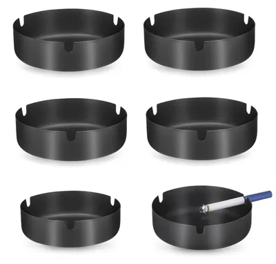 Produktbild von Aschenbecher Zigarettenaschenbecher Ascher - 6 Stück - Edelstahl - Schwarz - Für Terrasse und Balkon