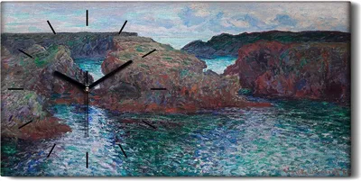 Produktbild von Leinwand Wanduhr Wandkunst Uhr Geräuschlos 60x30 Rochers ein Hafen Goulphar - schwarze Hände