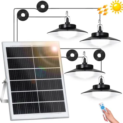 Produktbild von LED Solarlampe mit Bewegungsmelder 5 Modi 6000K Dimmbar Garten Solarleuchte Solar Pendelleuchte mit Fernbedienung IP65 Wasserdicht, 4 Lampe