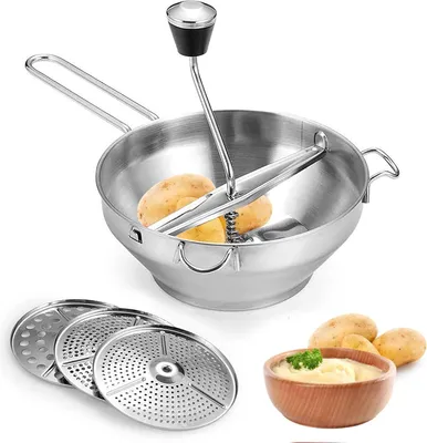 Produktbild von Passiermühle - 3 Einsätze - Edelstahl -spülmaschinengeeignet- Manueller Fleischwolf,