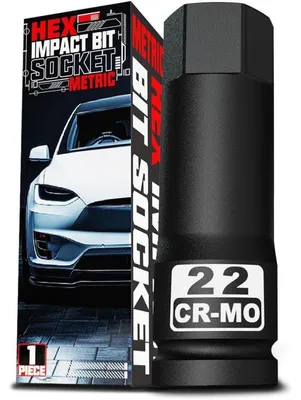 Zdjęcie produktu dla Bit nasadowy do wkrętaków, klucz nasadowy, wewnętrzny sześciokątny, rozmiar H22 (22 mm), 1/2 cala, stal CR-MO, bit udarowy, głęboki