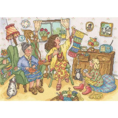 Zdjęcie produktu dla Zestaw do haftu krzyżykowego Bothy Threads "Knit And Natter", XWB1, 33x24cm (33x24in)