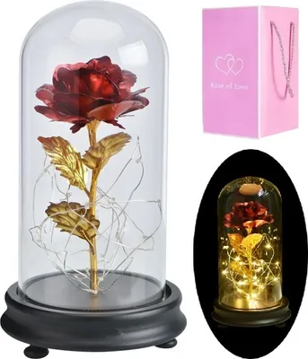 Produktbild von Glühende rote Rose in LED-Glaskuppel