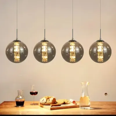 Zdjęcie produktu dla ZMH lampa wisząca stół jadalny 4 płomienie szara lampa wisząca regulowana wysokość żyrandol lampa wisząca szkło do salonu sypialnia kuchnia korytarz