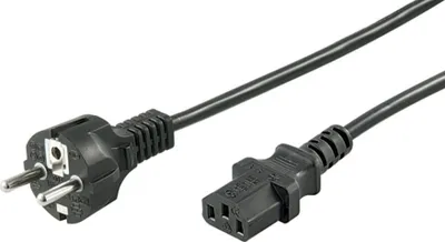 Produktbild von Kaltgeräte-Anschlusskabel, 3 m, Schwarz, (3*1 mm²) Schutzkontaktstecker Hybrid (Typ E/F, CEE 7/7) > Gerätebuchse C13 (Kaltgeräteanschluss)