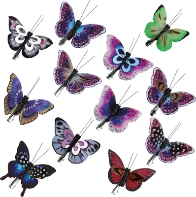 Produktbild von com-four® 12x Schmetterling zur Dekoration - künstliche Flattertiere mit Befestigungsclip - bunte Falter zur Tischdekoration - klemmbare Herbstflieger