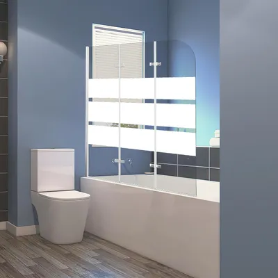 Produktbild von Eikuavons Duschwand für Badewanne 120x140cm, 3-teilig faltbare Glas Duschwand, 6mm EGS Sicherheitsstreifen Badewanne Bildschirm, duschkabine Zubehör, weißer Streifen