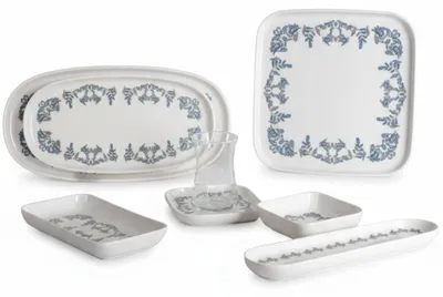 Obrázok produktu pre Sada riadu Hermia Concept (29 kusov) vyrobená zo 100% porcelánu, biela a modrá, vhodná do mikrovlnnej rúry a umývačky riadu