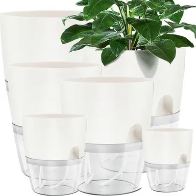 Produktbild von Famanu Kunststoff-Blumentopf mit Selbstbewässerung - 6 Stück, Weiß