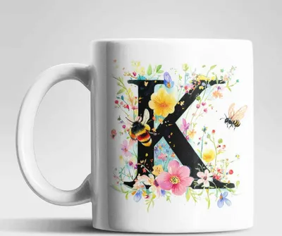Produktbild von Name A bis Z und 0 bis 9 Blumen Bienen Kaffeetasse Teetasse Tasse Geschenkidee – K