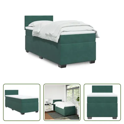 Produktbild von The Living Store Boxspringbett mit Matratze Dunkelgrün 100x200 cm Samt