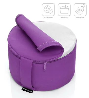 Obrázek produktu pro Yogová podložka, průměr 31 cm, kulatá, fialová, výplň z pohanky a špaldy, bavlněný potah, vhodná pro jógu