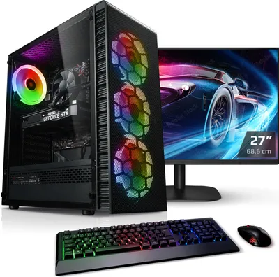 Produktbild von kiebel.de PC Set Gaming mit 27 Zoll TFT Tricera V AMD Ryzen 5 5500, 16GB DDR4, NVIDIA RTX 5060 8 GB, 1TB SSD, WLAN, Windows 11, Komplettsystem Gaming