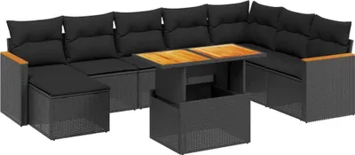 Produktbild von vidaXL 9-tlg. Garten-Sofagarnitur mit Kissen Schwarz Poly Rattan