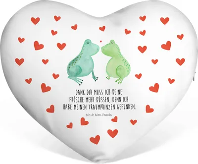 Produktbild von Mr. & Mrs. Panda Sofakissen Frosch Liebe - Weiß - Geschenk, Verlobung, Frösche, dekoartikel, Herzkissen, Freundin, Kuschelkissen, Herz Kissen, Dekokissen