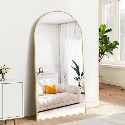 Obrázok produktu pre Zrkadlo celé telo, 180x86 cm, stojace, so zlatým rámom, zakrivené, vhodné na zavesenie alebo postavenie, s možnosťou naklopenia