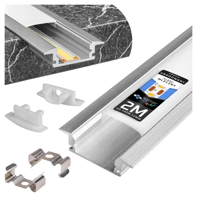 Produktbild von MasterLED Einbauprofil Aluminium 2m – LED Leiste Unterputzprofil mit Milchabdeckung – Inkl. Endkappen & Halterung