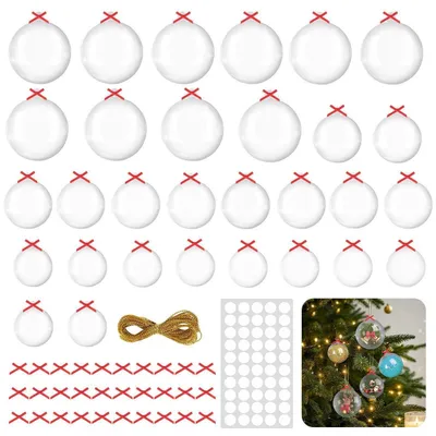 Produktbild von Befüllbare DIY Christbaumkugeln 30 Stück, 4/5/6cm Transparent, Kunststoff Acryl für Weihnachtsschmuck, Hochzeit, Party