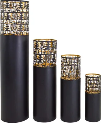 Produktbild von 4er Set Windlichtsäule 30 x 131 x 30 cm Stahl Schwarz Gold