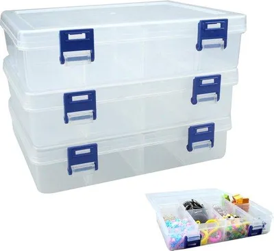 Produktbild von Famanu Aufbewahrungsbox 3 Stück Kunststoffboxen mit verstellbaren Fächern - Transparent