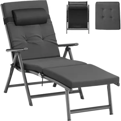 Obrázek produktu pro Zahradní lehátko s 6 cm silným polstrováním GCB024GZ02, od nímatelným polštářem, nosnost 150 kg, šedé