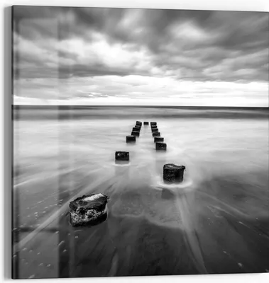 Produktbild von DEQORI Glasbild Echtglas 30x30 cm 'Wellenbrecher im Meer' Wandbild Bild modern Deko