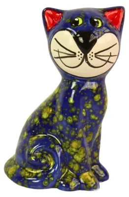 Produktbild von Dekofigur Katze aus Keramik blau - Keramikfigur Tierfigur Dekoration Figur Deko